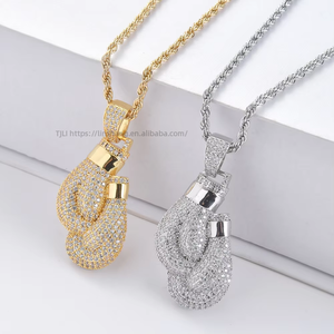 Pendentif de boxe, collier hip hop en zircon avec pendentif de boxe - Product Image 1