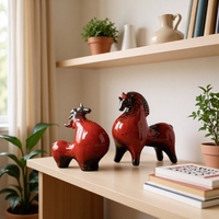 Figurine de cheval du zodiaque en céramique, décoration pour salon, entrée, armoire à vin, table - Petit ornement de cheval porte-bonheur pour la décoration de la maison