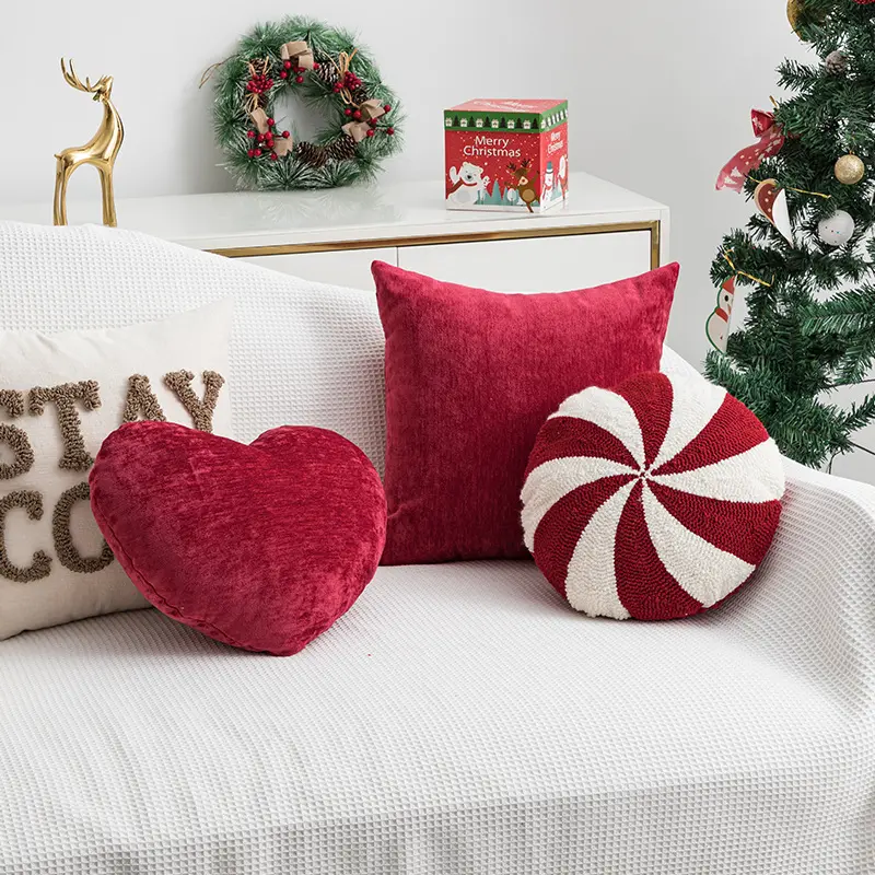 Housses de coussin décoratives maison noël taies d'oreiller rouge velours jeter taie d'oreiller