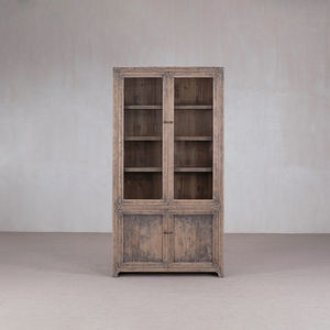 ארון יין ויסקי עתיק בעבודת יד, ידידותי לסביבה, מעץ מלא, זכוכית, עיצוב כפרי, תצוגה, שטח אחסון גדול, ריהוט לבית - Product Image 3