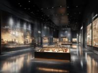Lemari Pajangan Koleksi Museum GZowin Kaca Rendah Refleksi Pencahayaan LED Peredam Suara Kunci Keamanan Dimensi Dapat Disesuaikan