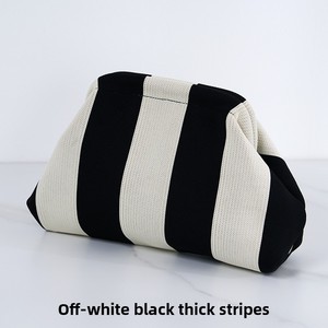Sac de Plage Rayé en Tissu Tressé Populaire pour Femme, Pochette Nuage Polyvalente pour le Quotidien avec Fermeture Ouverte, Style Tendance - Product Image 6
