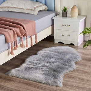 Gray Plush Irregular Faux Wool Floor Mat Non-Slip Home Decor Bedroom Living Room Rug Solid Color Novelty Shape - Product Image 1