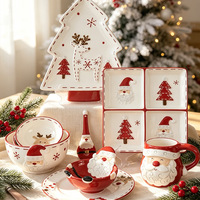 Ensemble de vaisselle en céramique de Noël de qualité supérieure - Décoration de table peinte à la main pour les fêtes
