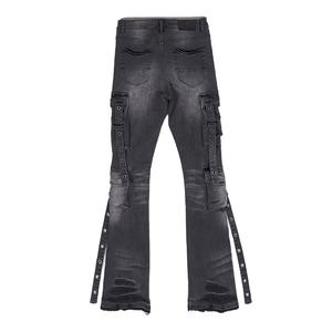 Jean en denim évasé taille mi-haute respirant pour homme Wangsheng, grande taille, style hip-hop anglais, <span class=keywords><strong>color</strong></span>é, <span class=keywords><strong>6</strong></span> poches, délavé, personnalisé - Product Image 4