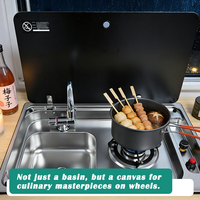 Ensemble évier et cuisinière JDA RV, plaque de cuisson à brûleur unique, couvercle en verre trempé SUS304, 550x350mm, GPL propane pour caravane, camping-car, bateau