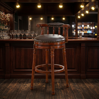Tabouret de bar de style européen de luxe, dossier en bois massif, chaise de bar en cuir véritable, tabouret de bar en bois massif, chaise de bar pivotante haute