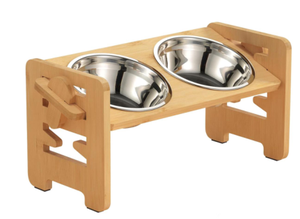 Mangeoire surélevée double pour chien et <span class=keywords><strong>chat</strong></span>, écologique, en <span class=keywords><strong>bois</strong></span> et acier inoxydable, réglable, durable et étanche - Product Image 4