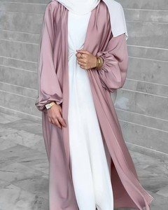 イスラム教徒のドレス女性アバヤ6色シルクサテンドレスセットフロントオープンイスラム服 - Product Image 5