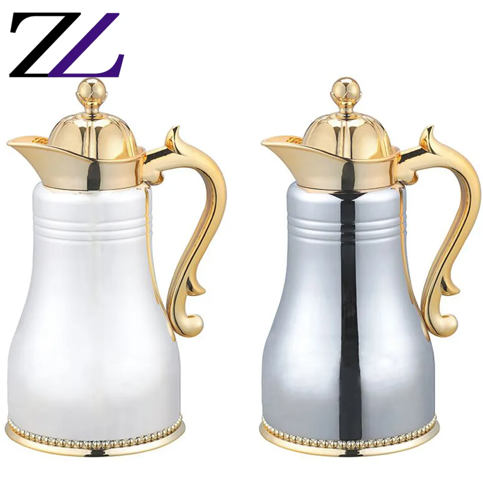 2021 stainless steel brass gold camping arabian hot water milk dallah vacuum flask with warmer glass thermal coffee pot arabic
