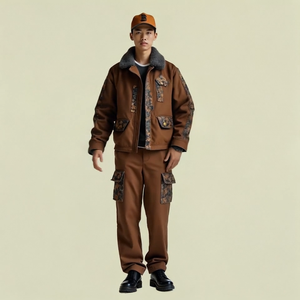 Veste en polyester/coton pour homme, isolée et chaude, bombardier aviateur d'hiver, ensemble de style décontracté à motif de lettres brodées - Product Image 1