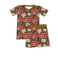 Ensemble de vêtements d'été doux pour bébé, 2 pièces, style militaire, imprimé western personnalisé, 95% bambou, 5% élasthanne, manches courtes, shorts, 2 pièces