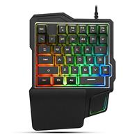 Teclado RGB para juegos de una mano, 35 teclas USB con cable Rainbow Letters Glow Teclado de una sola mano con reposamuñecas Soporte Teclas multimedia
