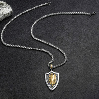 Nouveau collier en cuivre de style nordique, motif épée et bouclier d'archange, bouclier rétro, chaîne en bambou, longue sangle, bijoux unisexes tendance, vente en gros
