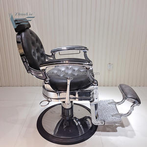 Sillón de Barbería Vintage <span class=keywords><strong>VIP</strong></span> de Acero Inoxidable para Exteriores con Reclinación Hidráulica y Rotación de 360 Grados para Salón, Gimnasio y Uso Comercial - Product Image 2