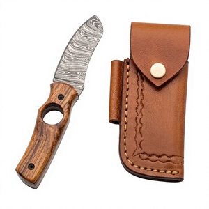 Couteau à lame fixe en acier de Damas avec manche en bois et étui en cuir, lame de qualité supérieure pour couper les cigares, idéal pour l'extérieur - Product Image 1