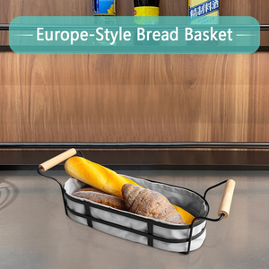 <span class=keywords><strong>Vintage</strong></span> in ferro cesto di pane fodera di lino cibo stand Organizer acciaio rustico Mini cestino per il pane con manico in legno - Product Image 3