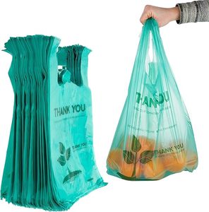 Eco-Friendly Disposable T-Shirt Grocery Bags with Handles, Thank You Retail Shopping Bags for Supermarket & Daily Produce Use - Product Image 1