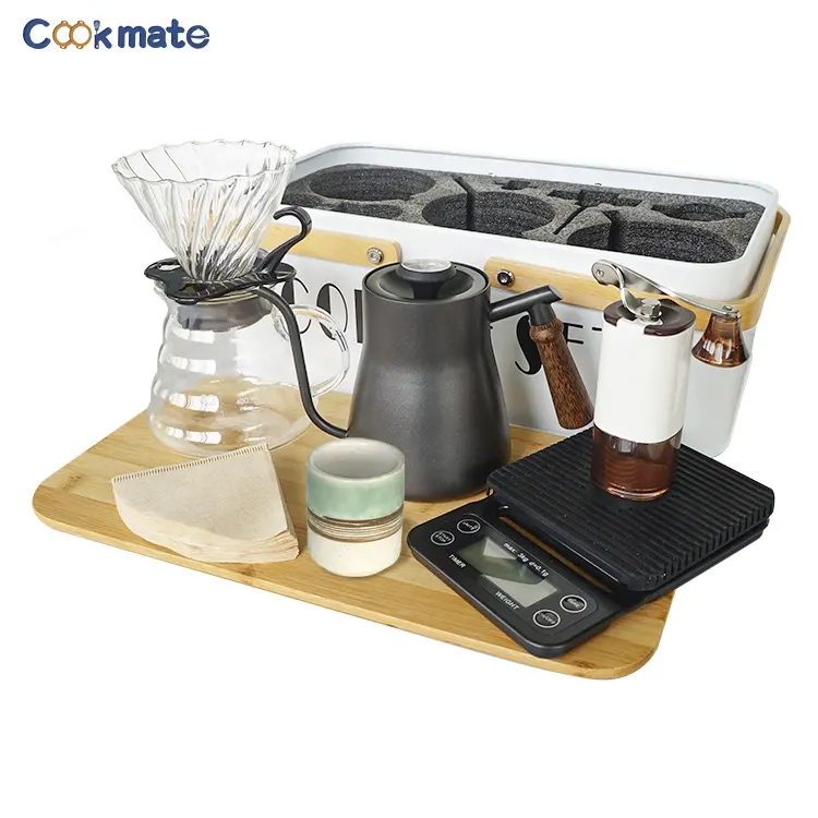Sunmate New Arrival V60 Barista Kaffee zubehörset Über den Wasserkocher gießen Manuelle Kaffeemühle Server Dripper Filter