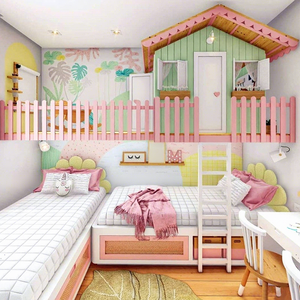 Camera <span class=keywords><strong>da</strong></span> letto rosa <span class=keywords><strong>da</strong></span> <span class=keywords><strong>sogno</strong></span> per ragazze, letto a castello triplo a forma di casetta sull'albero, realizzato su misura in legno massello di lusso con barriera di sicurezza interconnessa, per cameretta dei bambini - Product Image 1