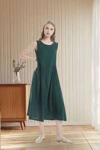 Cotton Linen <b>Dress</b> <b>With</b> <b>Pockets</b> Sleeveless Summer Midi <b>Dress</b> Wholesale Manufacturer - Product Image 3