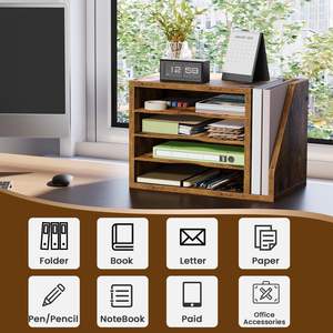 Organizador de Archivos Rectangular de Madera de Ingeniería Creso Hom, Escritorio con 3 Estantes Ajustables, Clasificador de Correo, Papel, Revistas, Color Marrón Rústico - Product Image 5