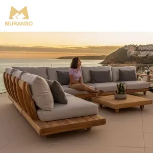 Sofa kayu luar ruangan bentuk l pembagi hotel taman teras santai jati tahan air villa kustom