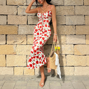 Cross-border Sweet Summer Retro French Romantic Leisure Seaside Elastic Waist Floral Print Slim-fit <strong>Long</strong> A-line Sleeveless <strong>Slip</strong> - Product Image 2