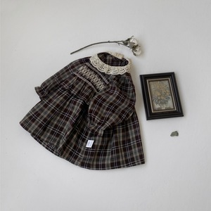 Vestido a cuadros de otoño para niñas, estilo nórdico, con ribete de encaje, falda de manga larga estilo princesa para niñas pequeñas - Product Image 2
