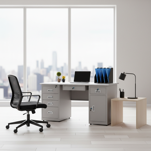 Muebles <span class=keywords><strong>de</strong></span> Oficina <span class=keywords><strong>de</strong></span> Acero, Escritorio Individual <span class=keywords><strong>de</strong></span> Acero para Empleados, Escritorio <span class=keywords><strong>de</strong></span> Computadora para el <span class=keywords><strong>Hogar</strong></span> con Cajón - Product Image 1