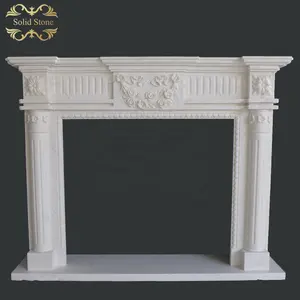 Freestanding carving column pillar white marble fireplace surround