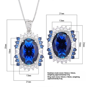 Wholesale Eco-friendly Copper 10-8MM Blue Zirconia Necklace <b>Rings</b> <b>Set</b> Imitation Blue Glass Jewelry <b>Set</b> for <b>Women</b> - Product Image 3