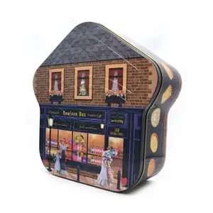 House shape customized printing and logo sandwich tin cookie packaging can metal chocolate gift boxes