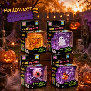Jouet anti-stress en forme de globe oculaire d'Halloween, rose et blanc, avec veines oculaires, citrouille orange, sourire triangulaire, <span class=keywords><strong>araignée</strong></span> noire à huit pattes, épaisse et carnée - Product Image 2