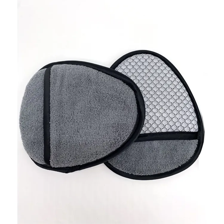 Car Wash Microfiber Detailing Wax Applicator Pad with Finger Pocket and Mesh Scrub