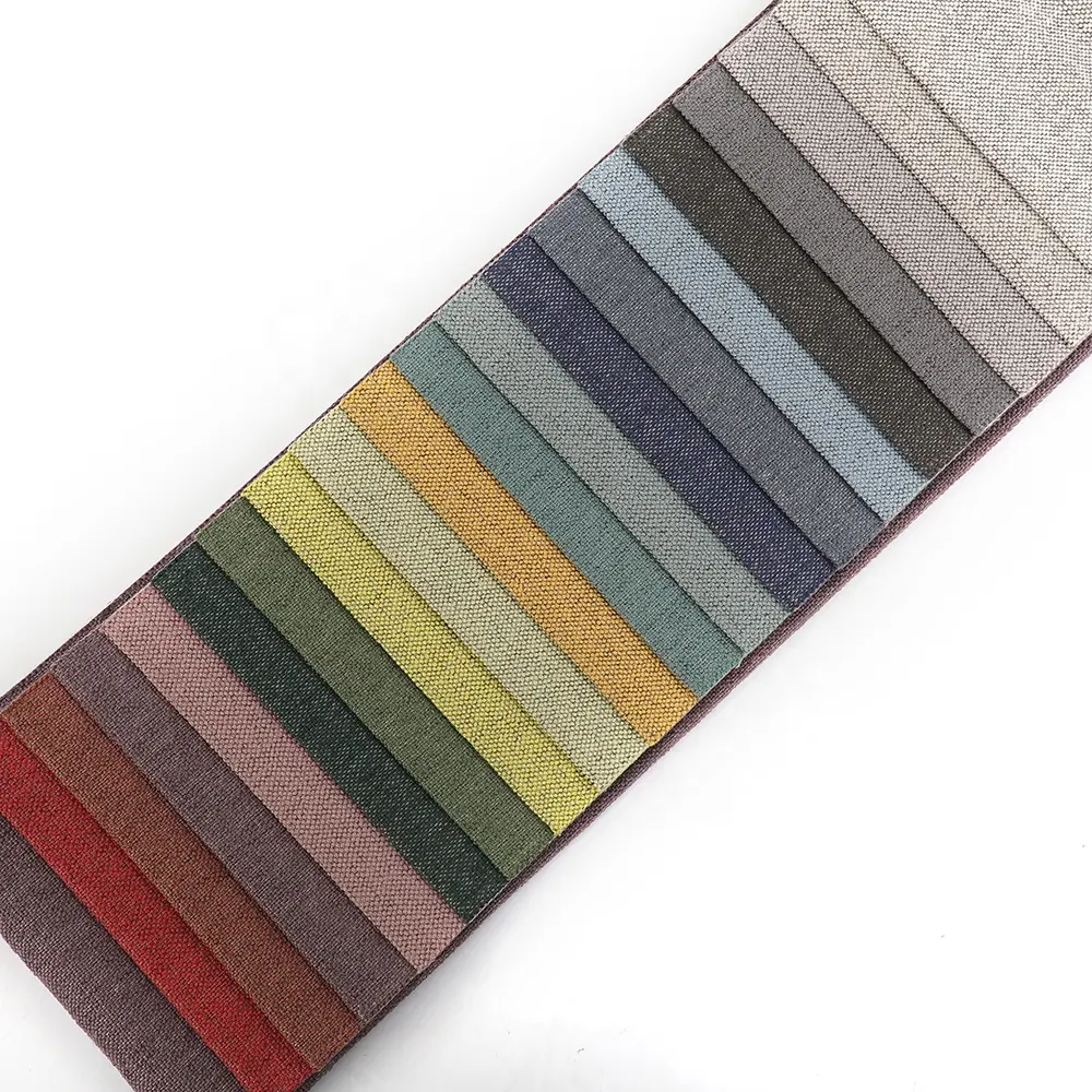 Vente en gros de rouleaux de lin personnalisés 100% polyester nouveaux types de tissu de canapé lin tissé techniques style uni caractéristiques respirantes