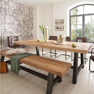 Muebles de Restaurante de Estilo Industrial, Mesa de Conferencia de Madera Maciza con Marco de Metal, Mesa de Comedor Duradera para 6 Personas, Sala de Estar Moderna - Product Image 5