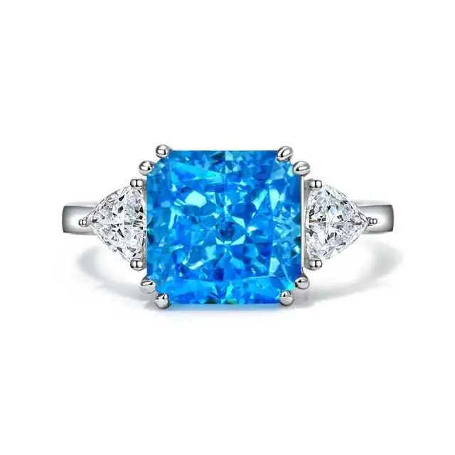 Bague de fiançailles bleu et argent 925, zircone cubique CZ, anneau de fiançailles carré pour femmes