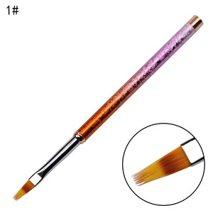Pinceau à ongles en nylon à poils plats, manche métallique dégradé, forme spéciale pour la peinture de fleurs en forme de pétale, outil de manucure en gel pour salon - Product Image 2