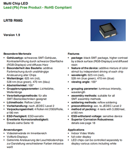 Meilleur prix OSRAM Multi Puce LED LRTBR98G-R5T-1 + S7T7-35 + PQ-25 RGB Multi-Couleur LED Puce Rouge Vert Bleu - Product Image 2