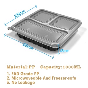 Lò vi sóng vỉ chân không hình thành 3 ngăn PP nhựa Hộp Ăn Trưa Takeaway container thực phẩm thức ăn nhanh Bento Box với nắp - Product Image 2