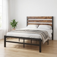 Cadre de lit plateforme rustique vintage avec sommier à lattes en fer robuste pour appartement, chambre, hôtel, école – Installation facile