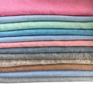 Berbagai Warna Benang Dicelup Gaya Polos Bernapas Dicuci Turki Kain Linen 100% Murni untuk Garmen