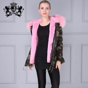 Janefur camuflaje Parka Collar de piel de mapache con capucha con forro de piel sintética de Parka - Product Image 2