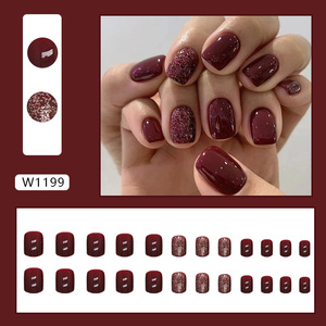 <span class=keywords><strong>Uñas</strong></span> Postizas <span class=keywords><strong>Cortas</strong></span> de Color Sólido <span class=keywords><strong>Rojo</strong></span> <span class=keywords><strong>Vino</strong></span>, Acrílicas Brillantes con Forma Francesa Cuadrada, Herramientas de Arte de <span class=keywords><strong>Uñas</strong></span>, Tendencia en Instagram W1199 - Product Image 2