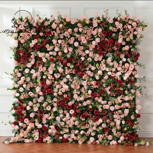 Panel de Pared Floral Artificial de Alta Densidad en Rojo Rosado, Rollo de Fondo para Fotografía, Decoración para Recepción de Bodas - Product Image 1