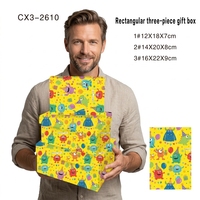 Boîte-cadeau rectangulaire en papier, 3 pièces, boîte en carton colorée avec impression de monstre de dessin animé pour emballage de cadeaux de fête d'anniversaire pour enfants