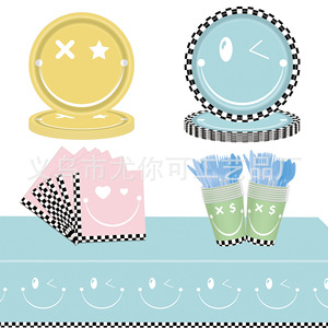 Ensemble de vaisselle jetable Macaron Smiley Face pour décorations d'anniversaire d'enfants - Product Image 3