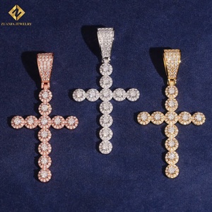 925 <b>Silver</b> Iced Out Jewelry 18K Gold Moissanite Cross Pendant Rose Gold Plated Religious <b>Charm</b> Unisex Hip Hop Style Pendant - Product Image 1