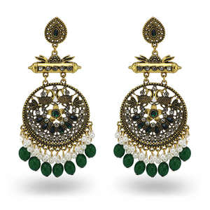 Joyería oxidada india, diseño de hoja Floral, antiguo bohemio, Vintage, bolas de Metal, abalorio, conjunto de pendientes colgantes Chandbali para mujer - Product Image 3